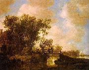 Jan van  Goyen Two Men on a Footbridge Over a Stream oil painting artist